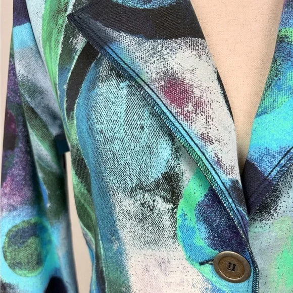 Dolcezza Abstract Art Print Blazer Jacket Blue Green Button Front - Picture 3 of 6
